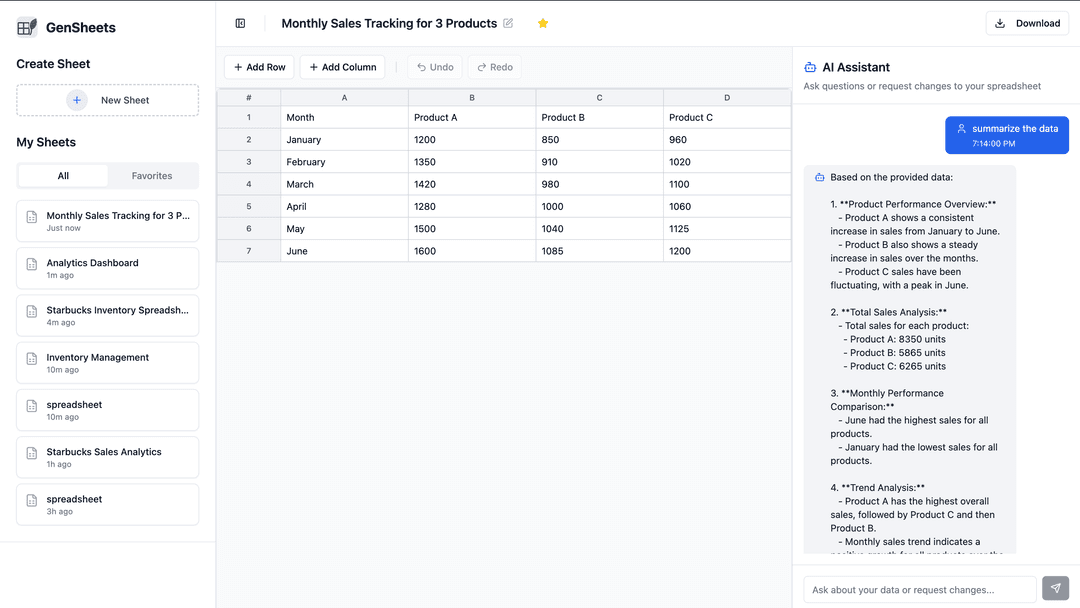 GenSheets Application Preview